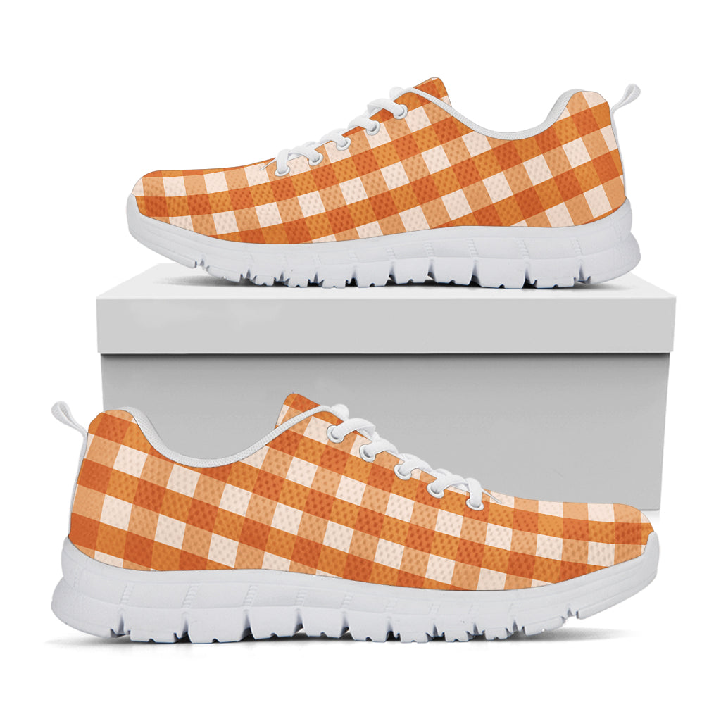 Burnt Orange And White Check Print White Sneakers