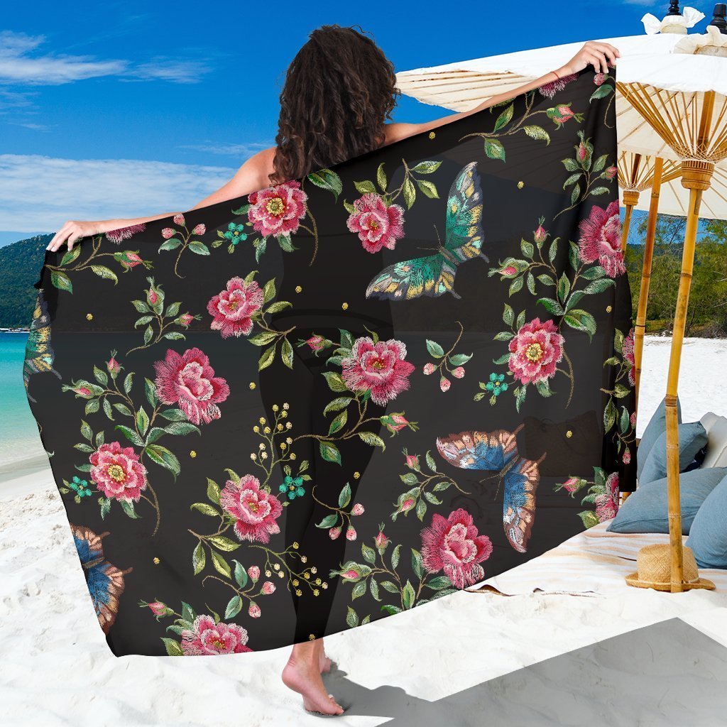 Butterfly And Flower Pattern Print Beach Sarong Wrap