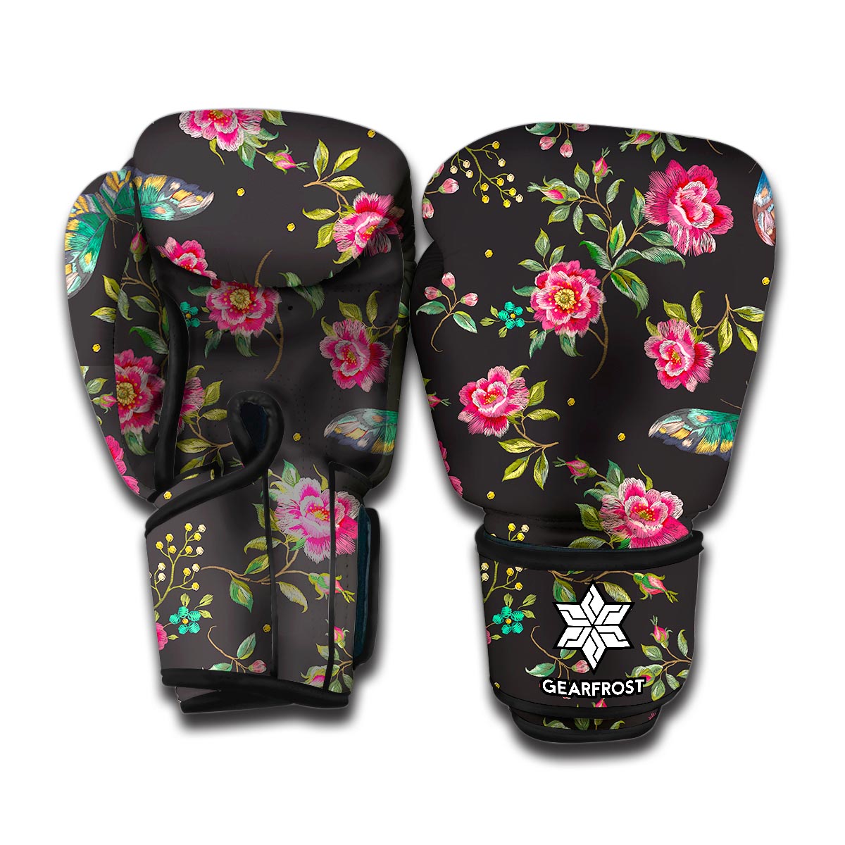 Butterfly And Flower Pattern Print Boxing Gloves
