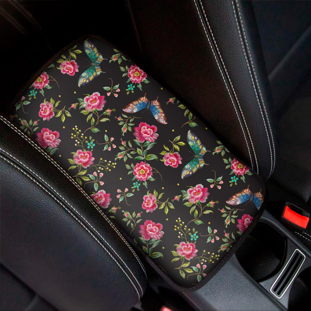 Butterfly And Flower Pattern Print Car Center Console Cover