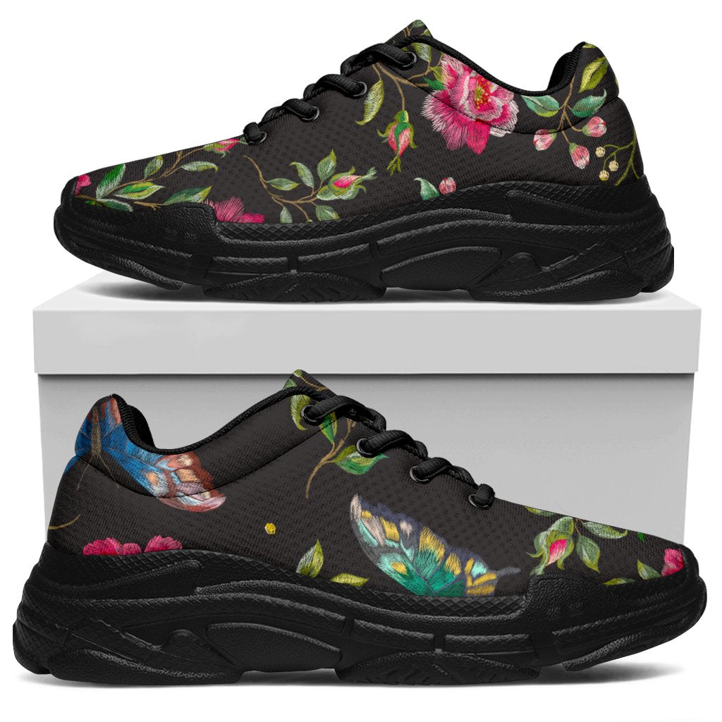 Butterfly And Flower Pattern Print Chunky Sneakers