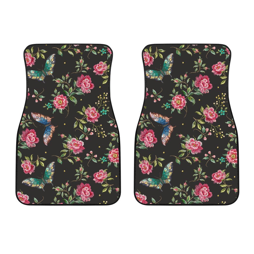 Butterfly And Flower Pattern Print Front Car Floor Mats