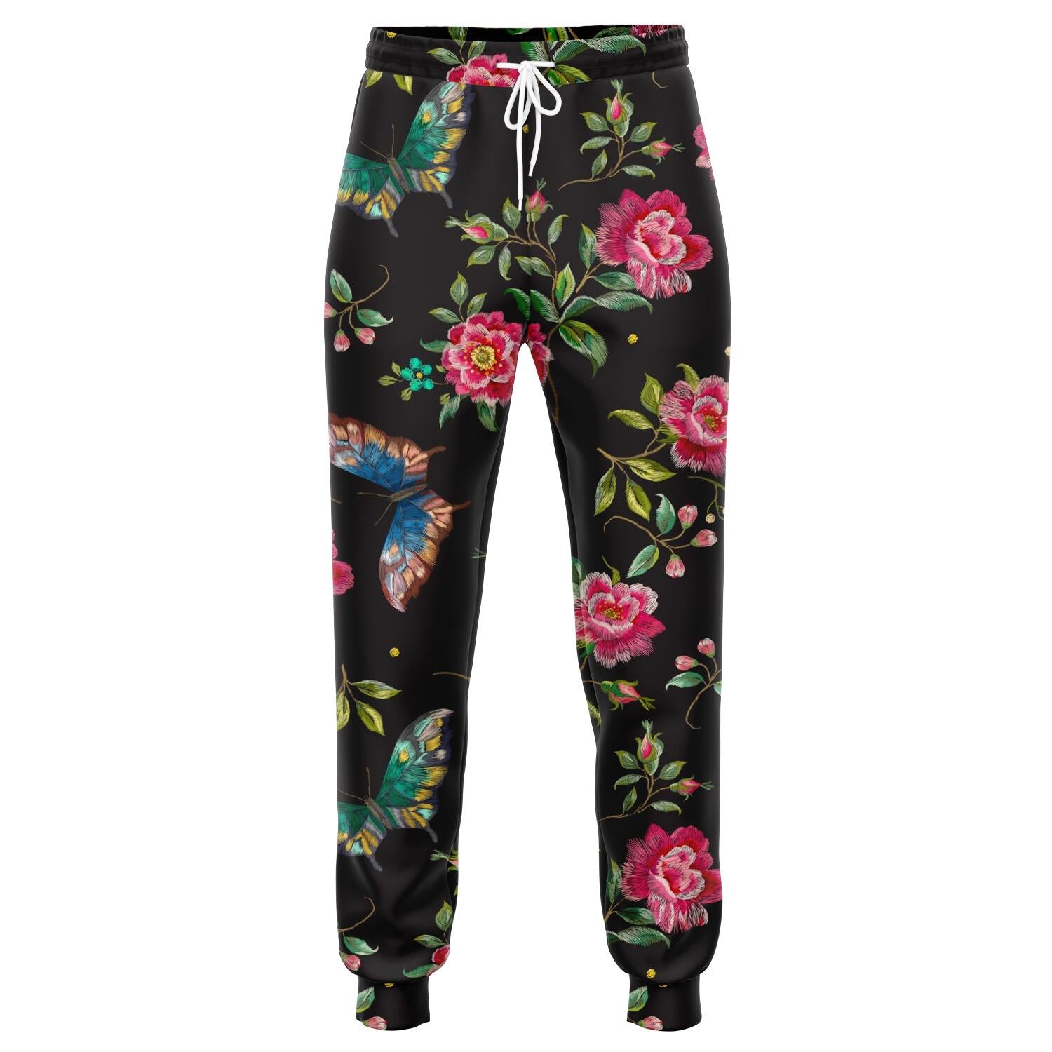 Butterfly And Flower Pattern Print Jogger Pants