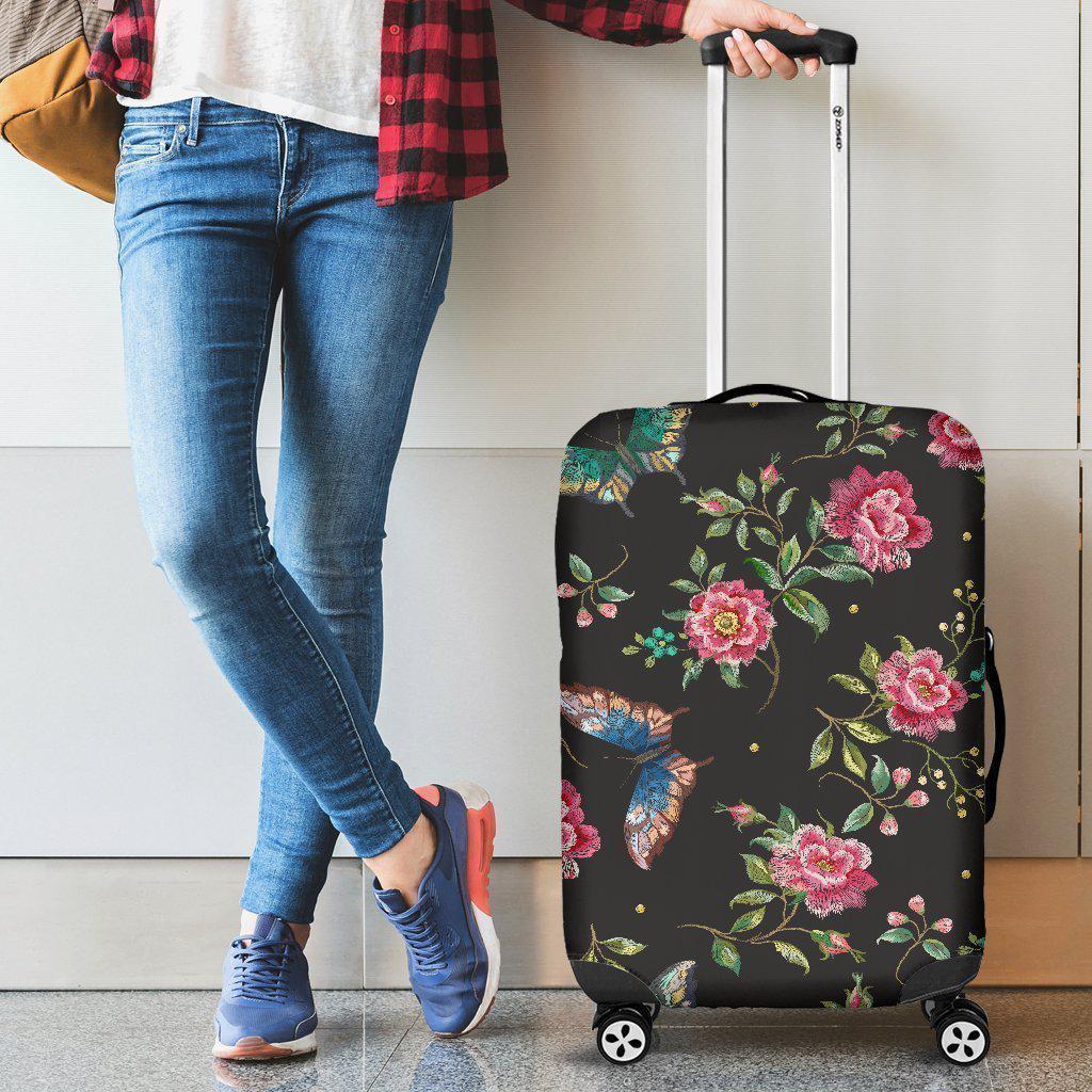 Butterfly And Flower Pattern Print Luggage Cover