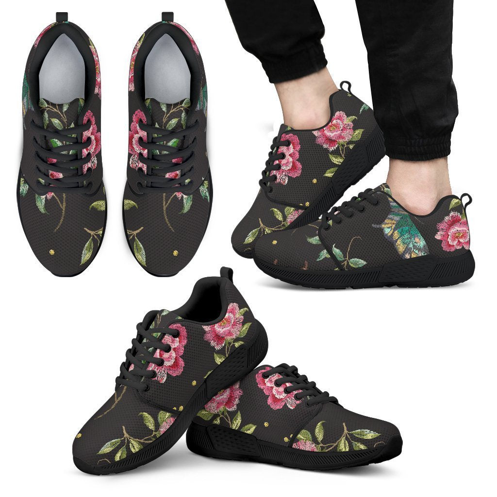Butterfly And Flower Pattern Print Men's Athletic Shoes