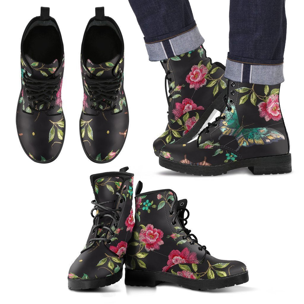 Butterfly And Flower Pattern Print Men's Boots