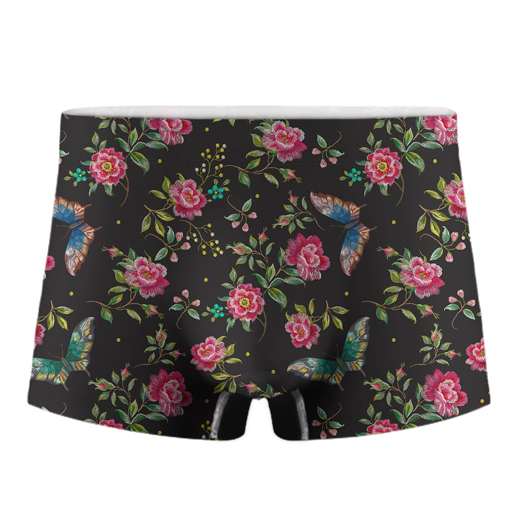 Butterfly And Flower Pattern Print Men's Boxer Briefs