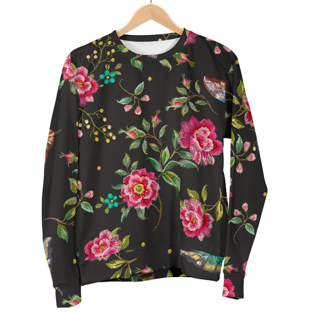 Butterfly And Flower Pattern Print Men's Crewneck Sweatshirt