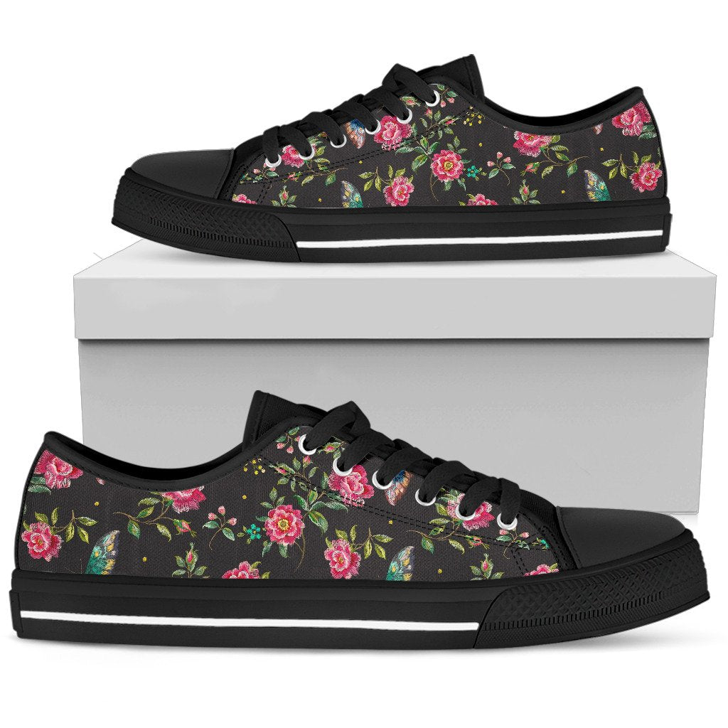Butterfly And Flower Pattern Print Men's Low Top Shoes