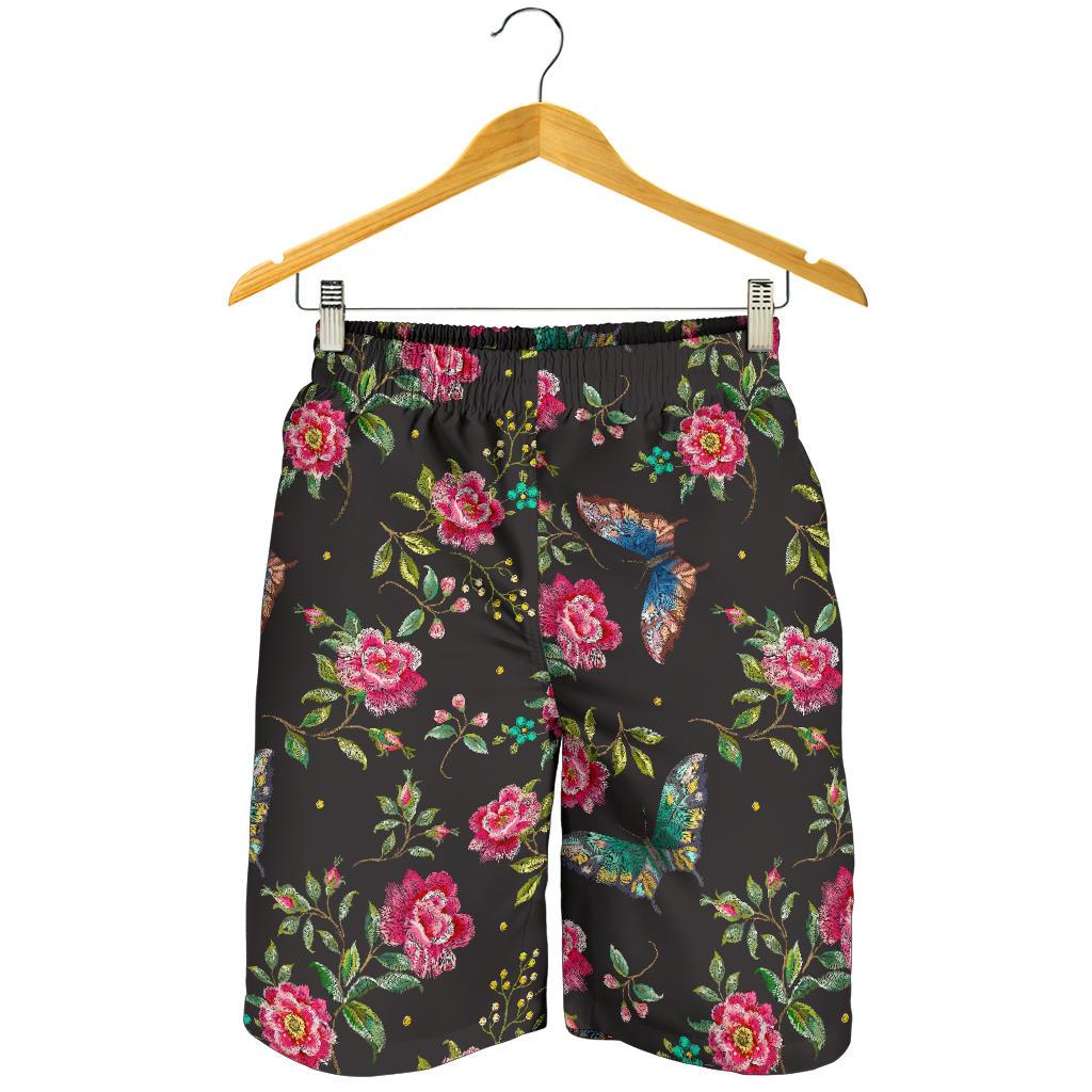 Butterfly And Flower Pattern Print Men's Shorts