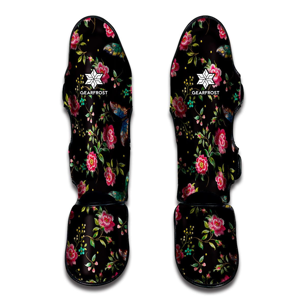 Butterfly And Flower Pattern Print Muay Thai Shin Guards