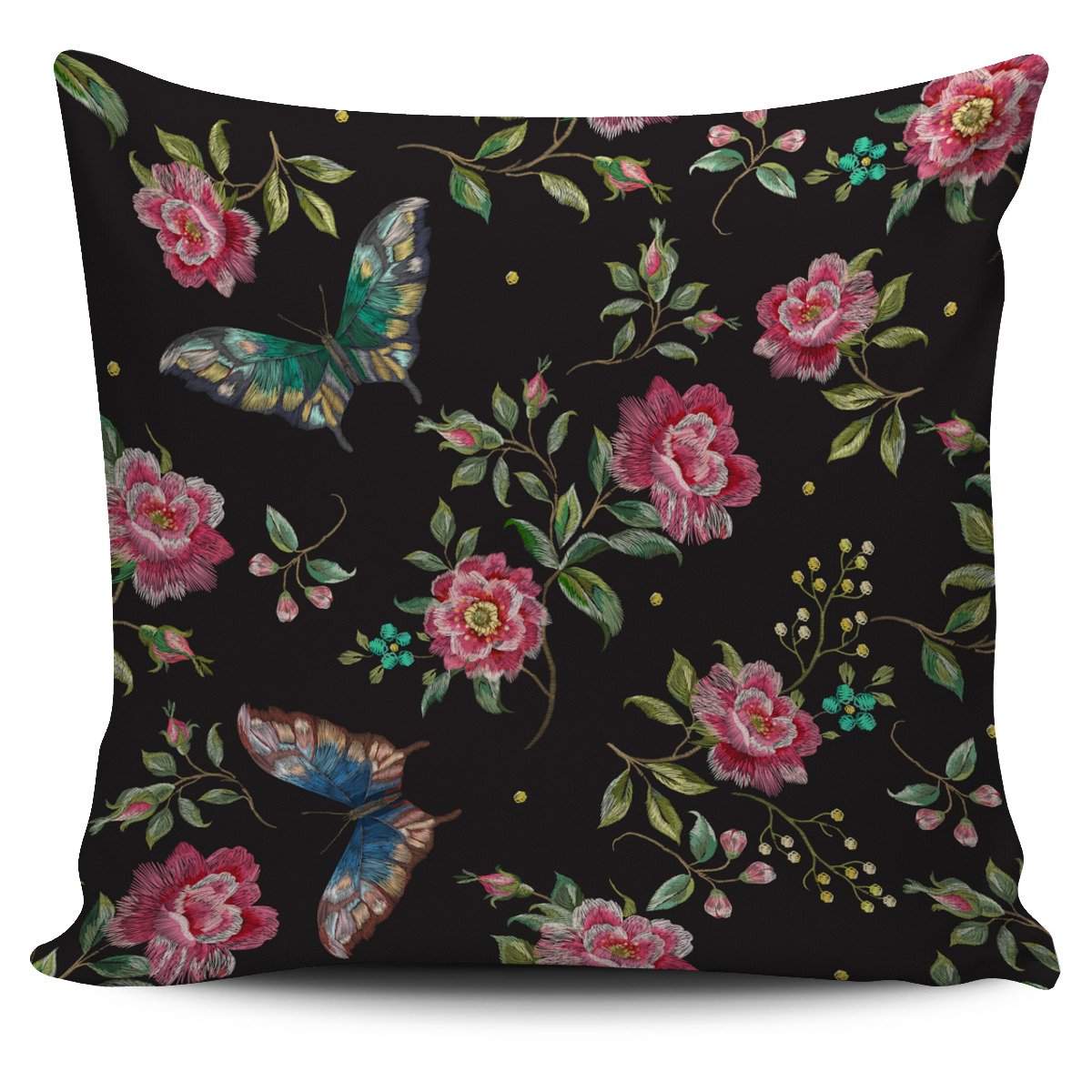 Butterfly And Flower Pattern Print Pillow Cover