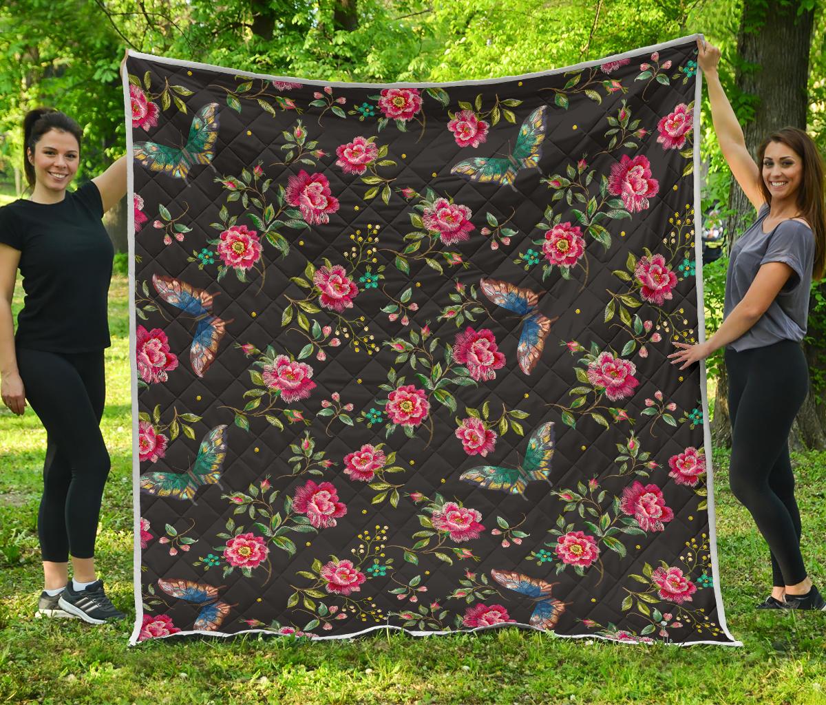 Butterfly And Flower Pattern Print Quilt