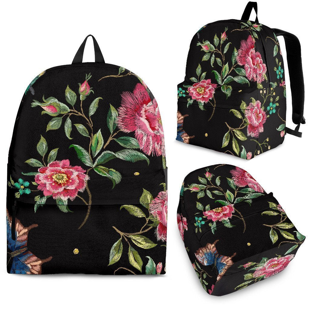 Butterfly And Flower Pattern Print School Backpack