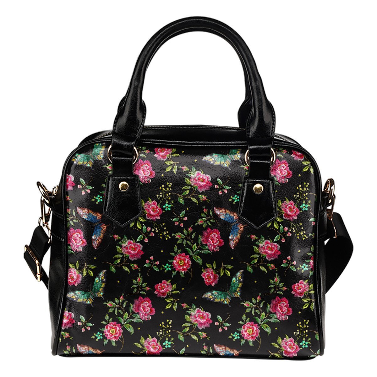 Butterfly And Flower Pattern Print Shoulder Handbag