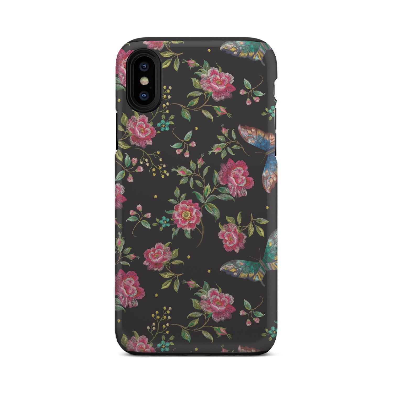 Butterfly And Flower Pattern Print Tough Phone Case