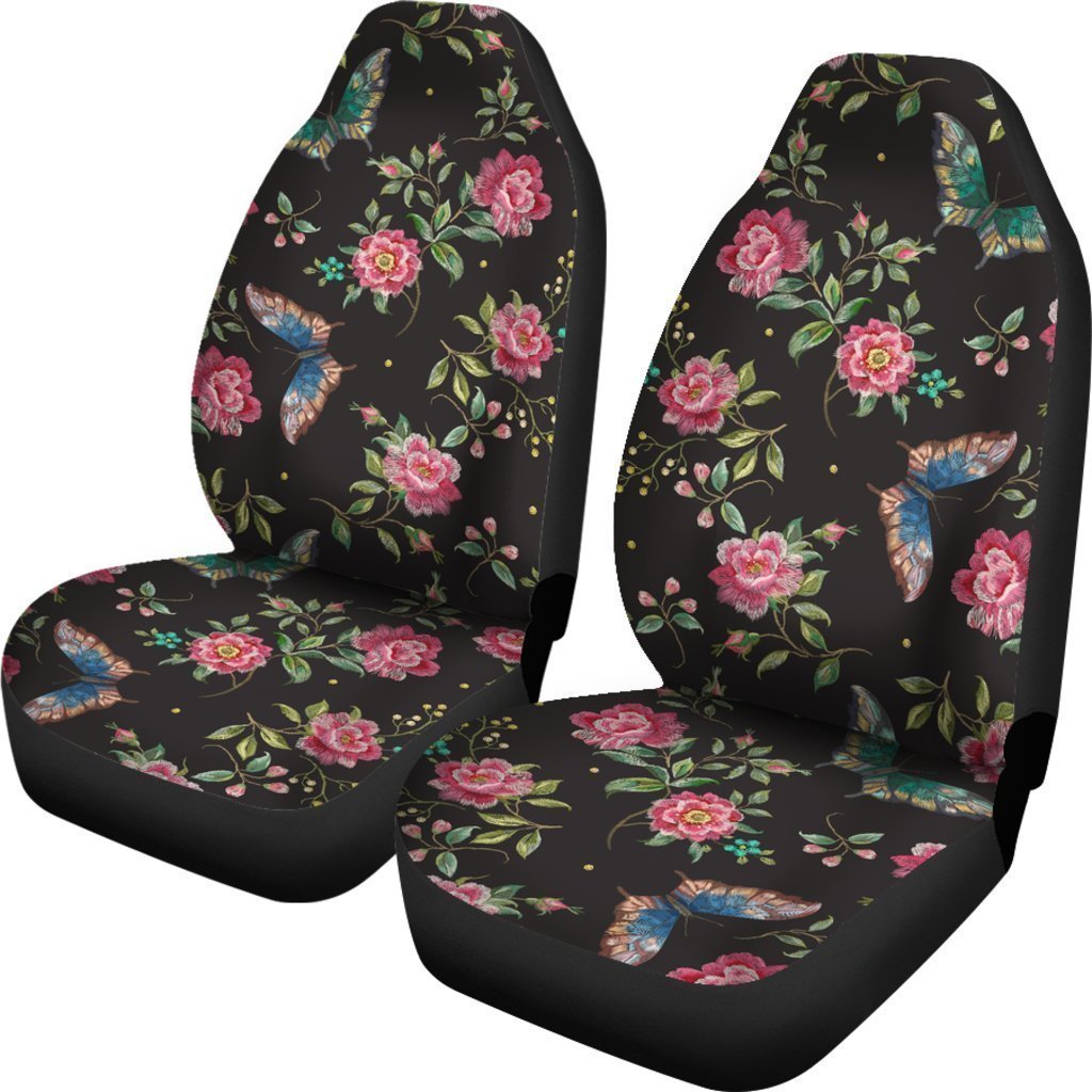 Butterfly And Flower Pattern Print Universal Fit Car Seat Covers