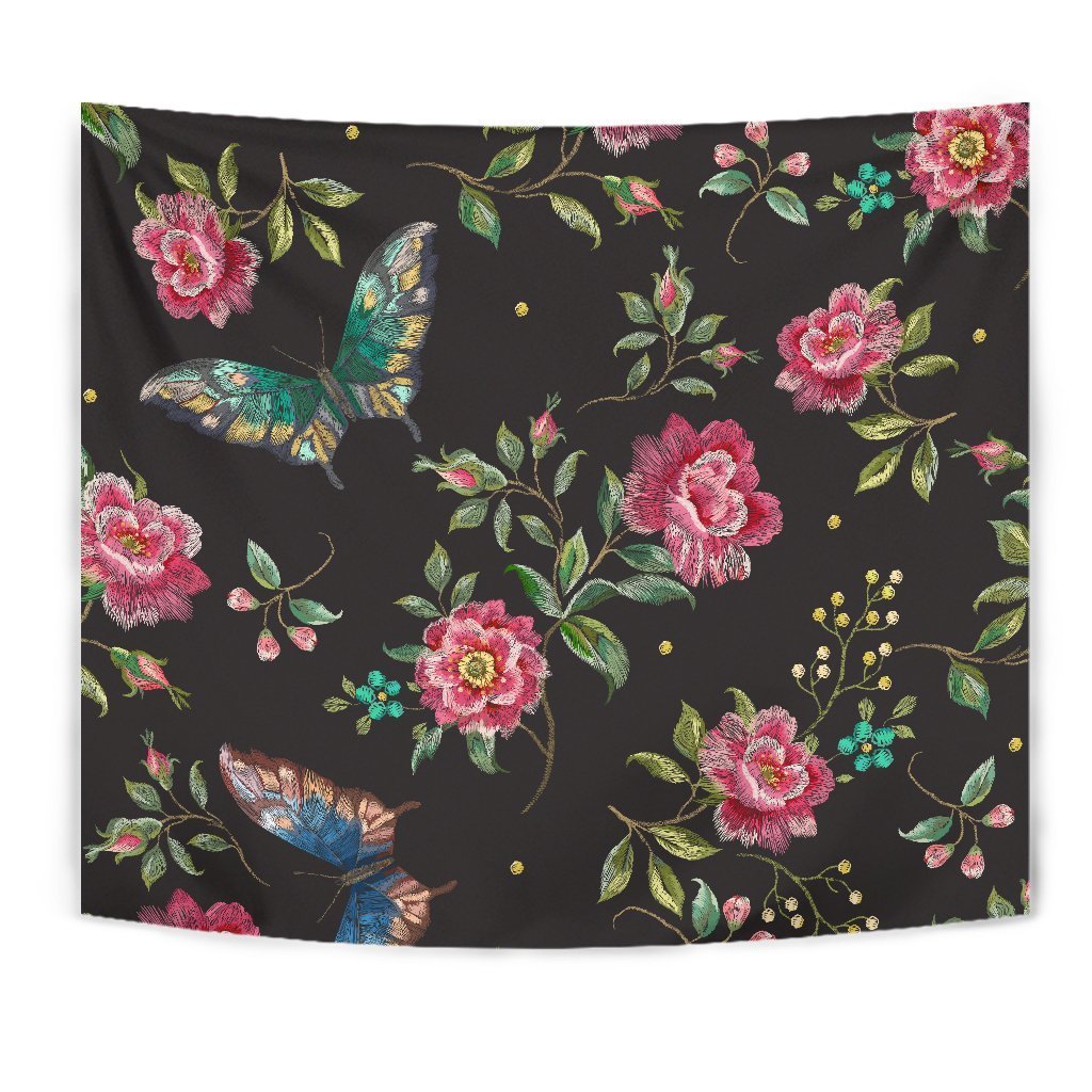 Butterfly And Flower Pattern Print Wall Tapestry