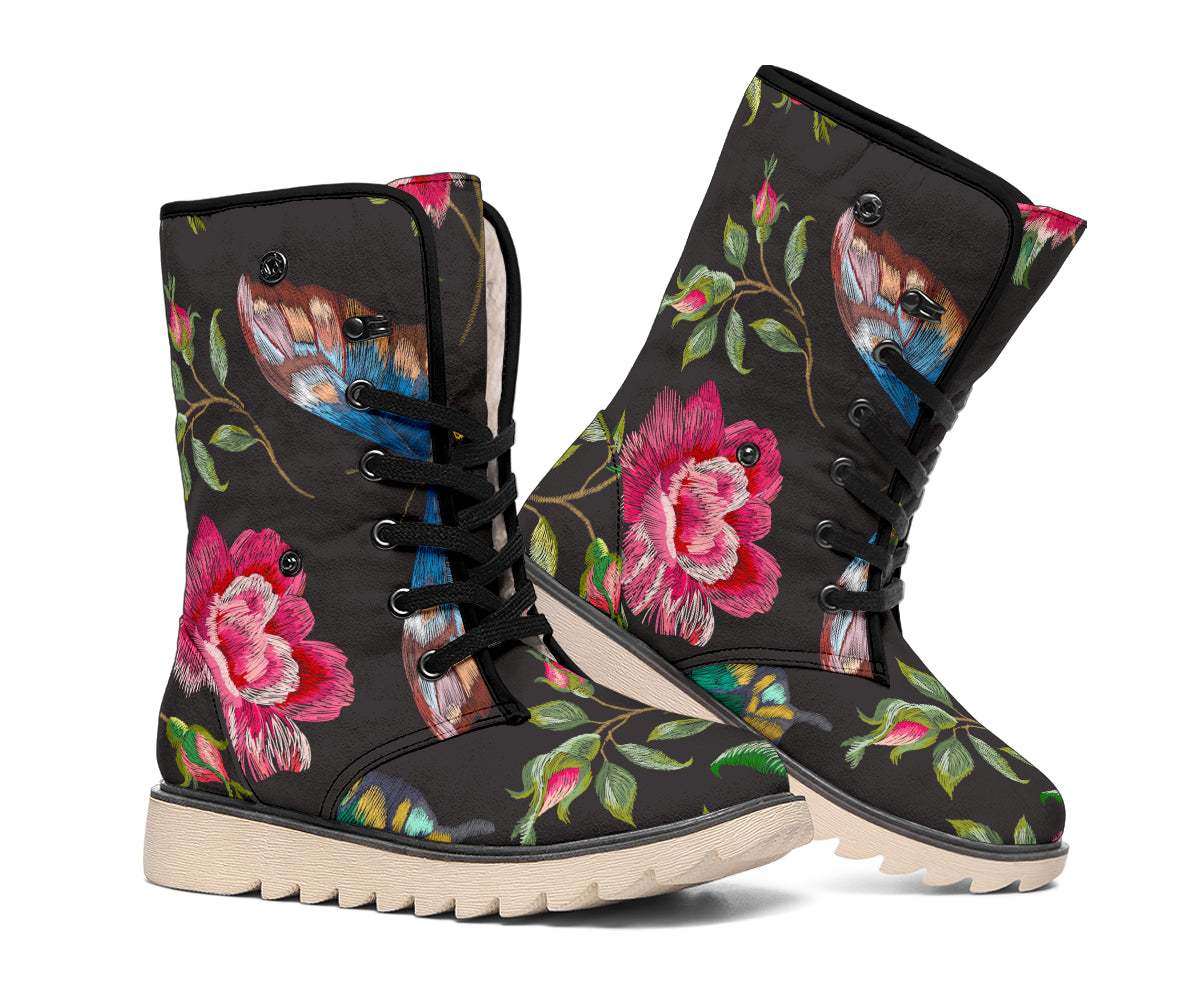 Butterfly And Flower Pattern Print Winter Boots