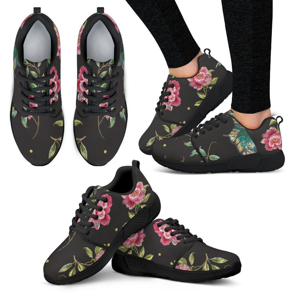 Butterfly And Flower Pattern Print Women's Athletic Shoes