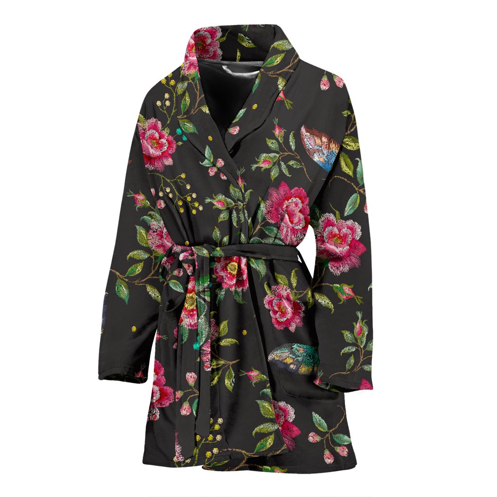 Butterfly And Flower Pattern Print Women's Bathrobe