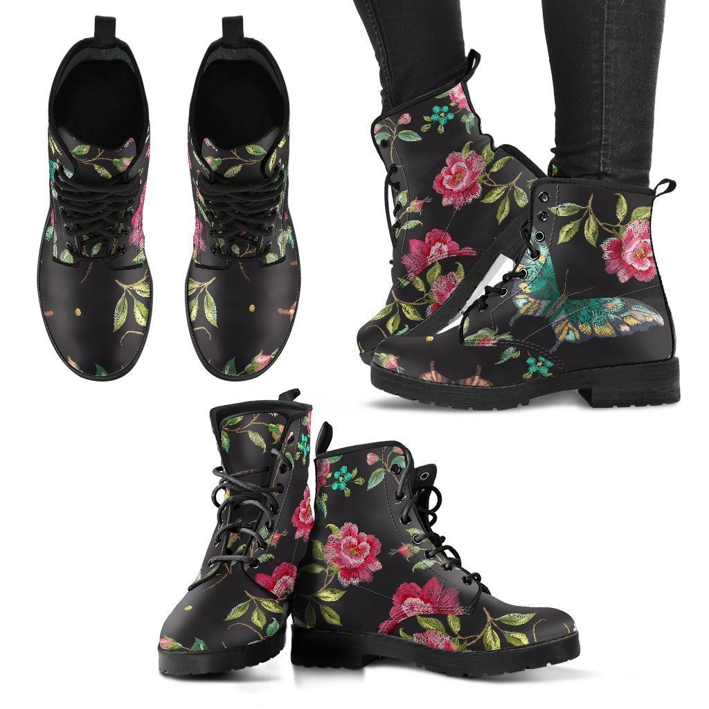 Butterfly And Flower Pattern Print Women's Boots