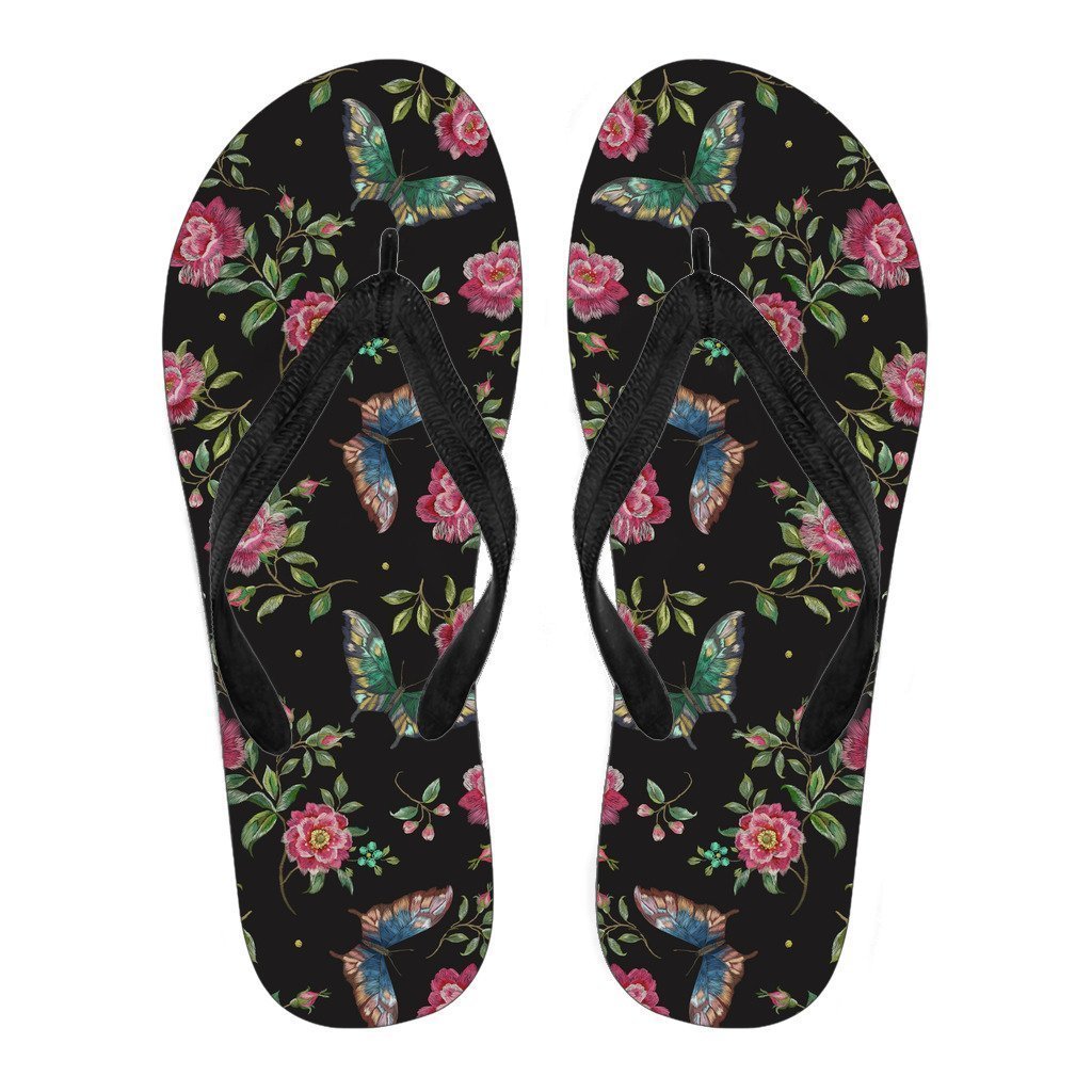 Butterfly And Flower Pattern Print Women's Flip Flops