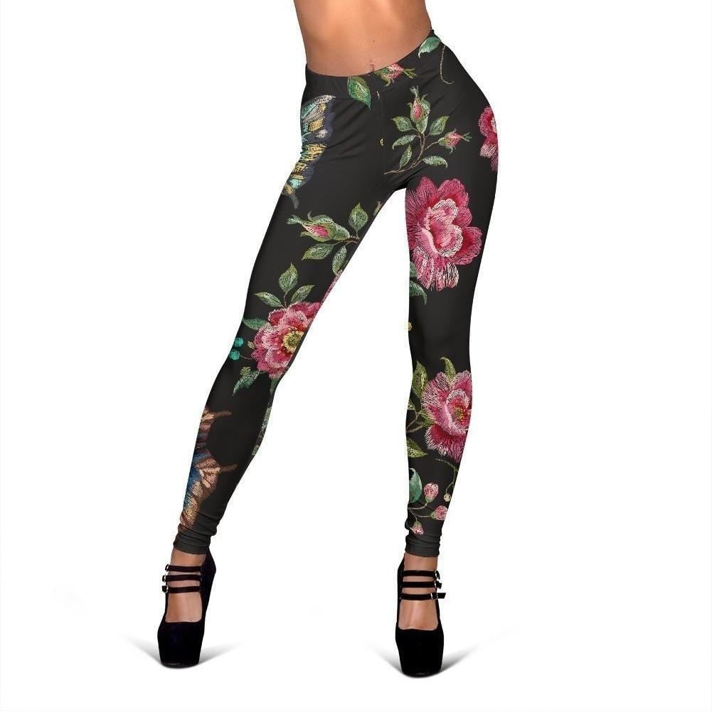 Butterfly And Flower Pattern Print Women's Leggings