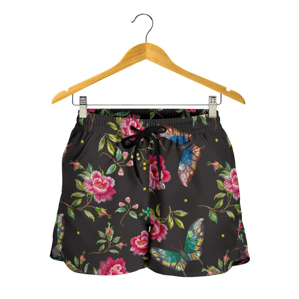 Butterfly And Flower Pattern Print Women's Shorts