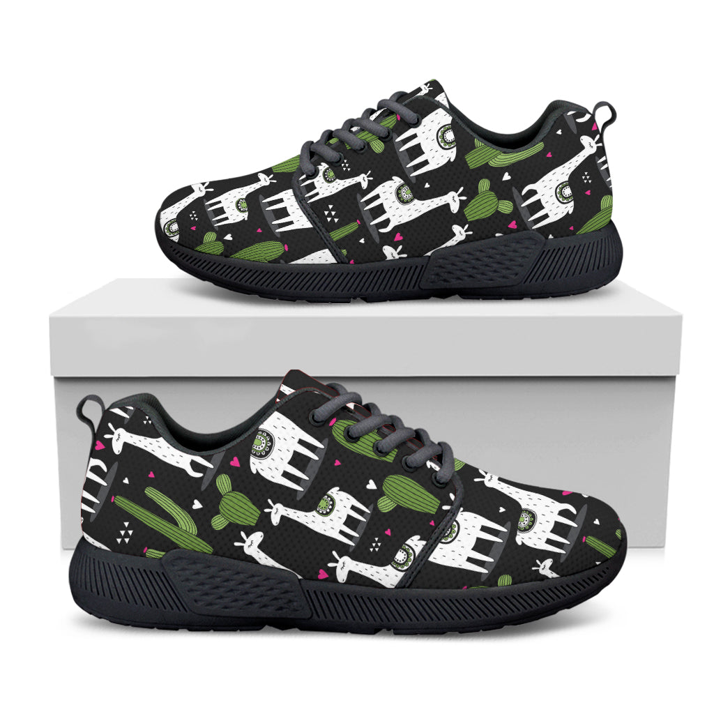 Cactus And Llama Pattern Print Black Athletic Shoes