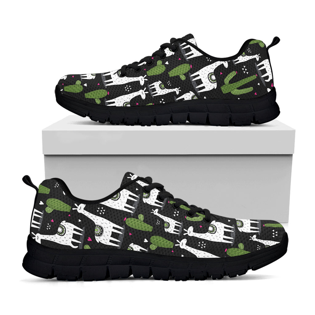 Cactus And Llama Pattern Print Black Sneakers