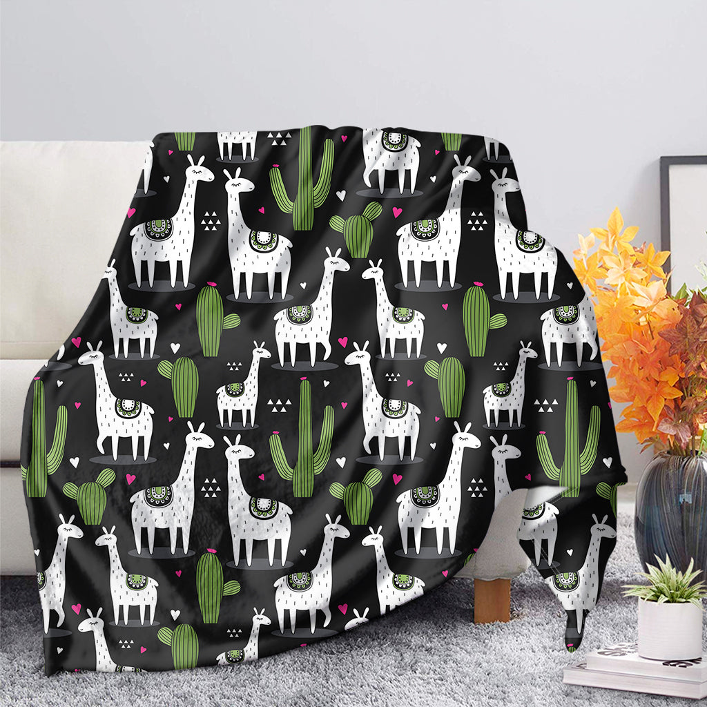 Cactus And Llama Pattern Print Blanket