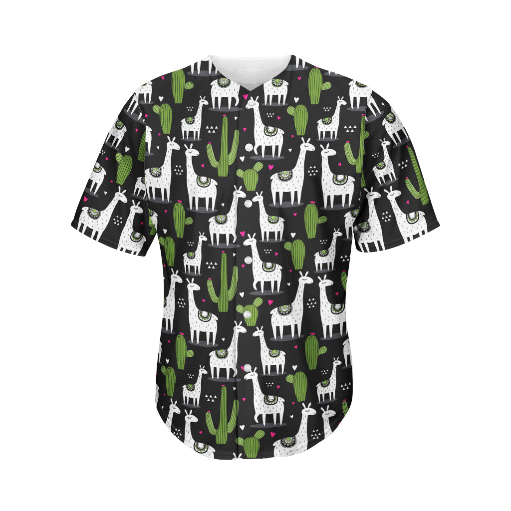 Cactus And Llama Pattern Print Men's Baseball Jersey