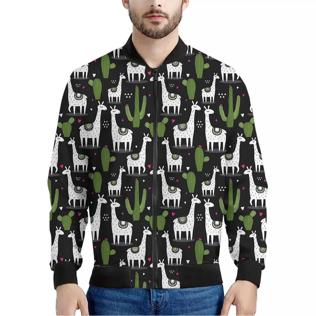 Cactus And Llama Pattern Print Men's Bomber Jacket