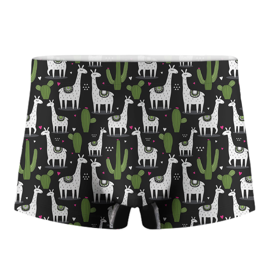 Cactus And Llama Pattern Print Men's Boxer Briefs