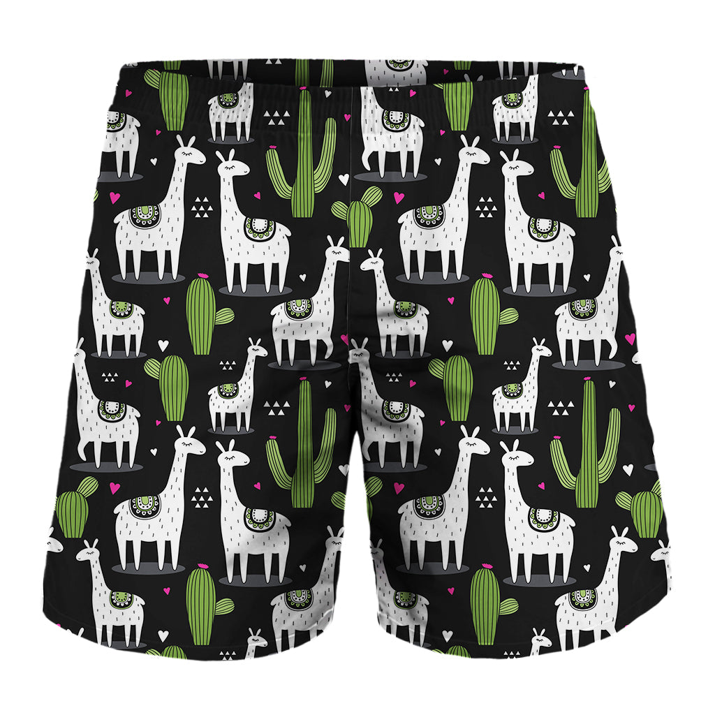 Cactus And Llama Pattern Print Men's Shorts