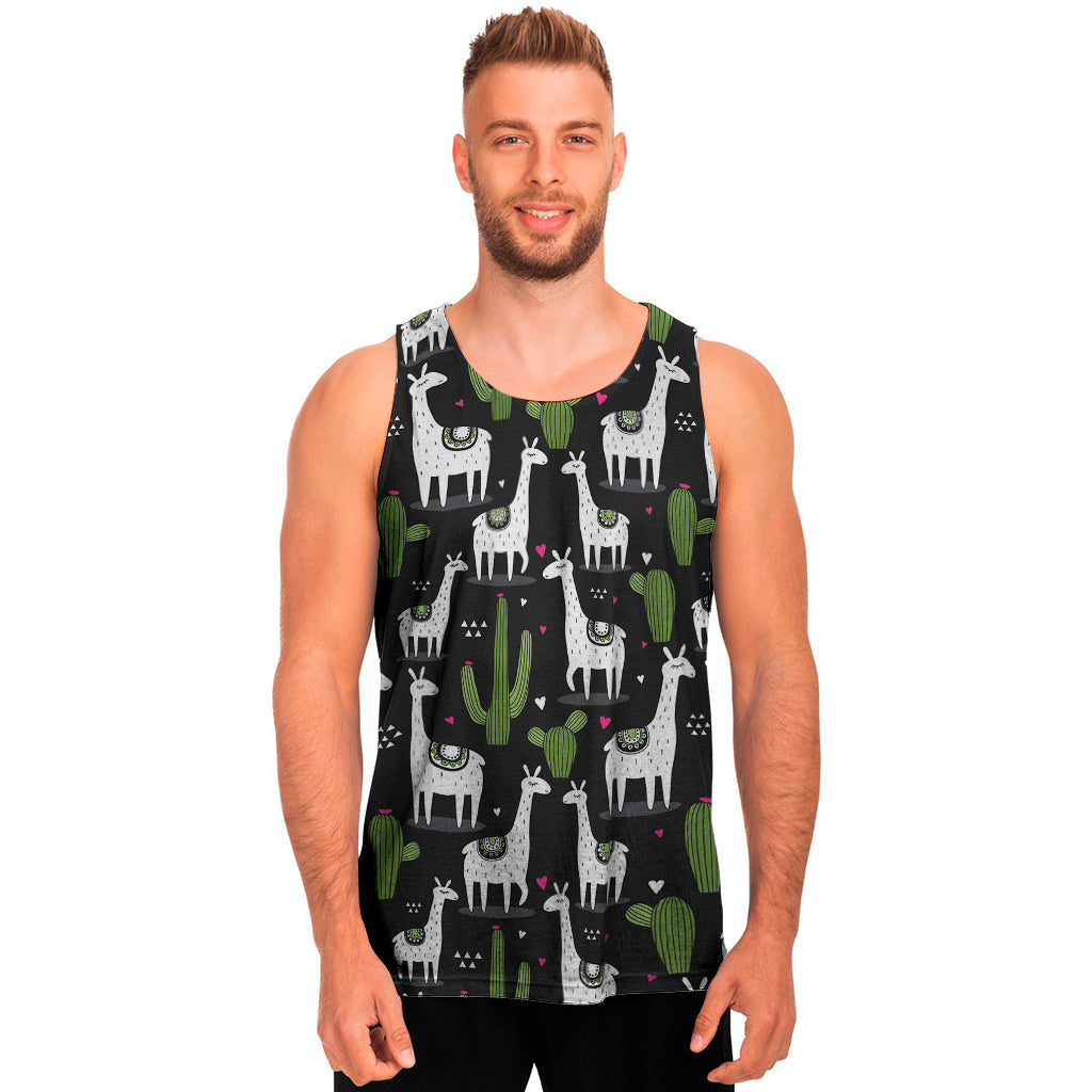 Cactus And Llama Pattern Print Men's Tank Top