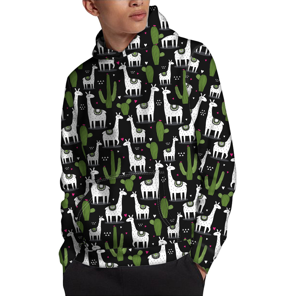 Cactus And Llama Pattern Print Pullover Hoodie