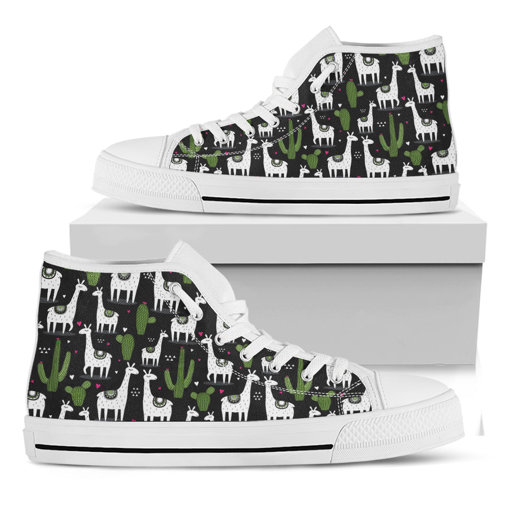 Cactus And Llama Pattern Print White High Top Shoes