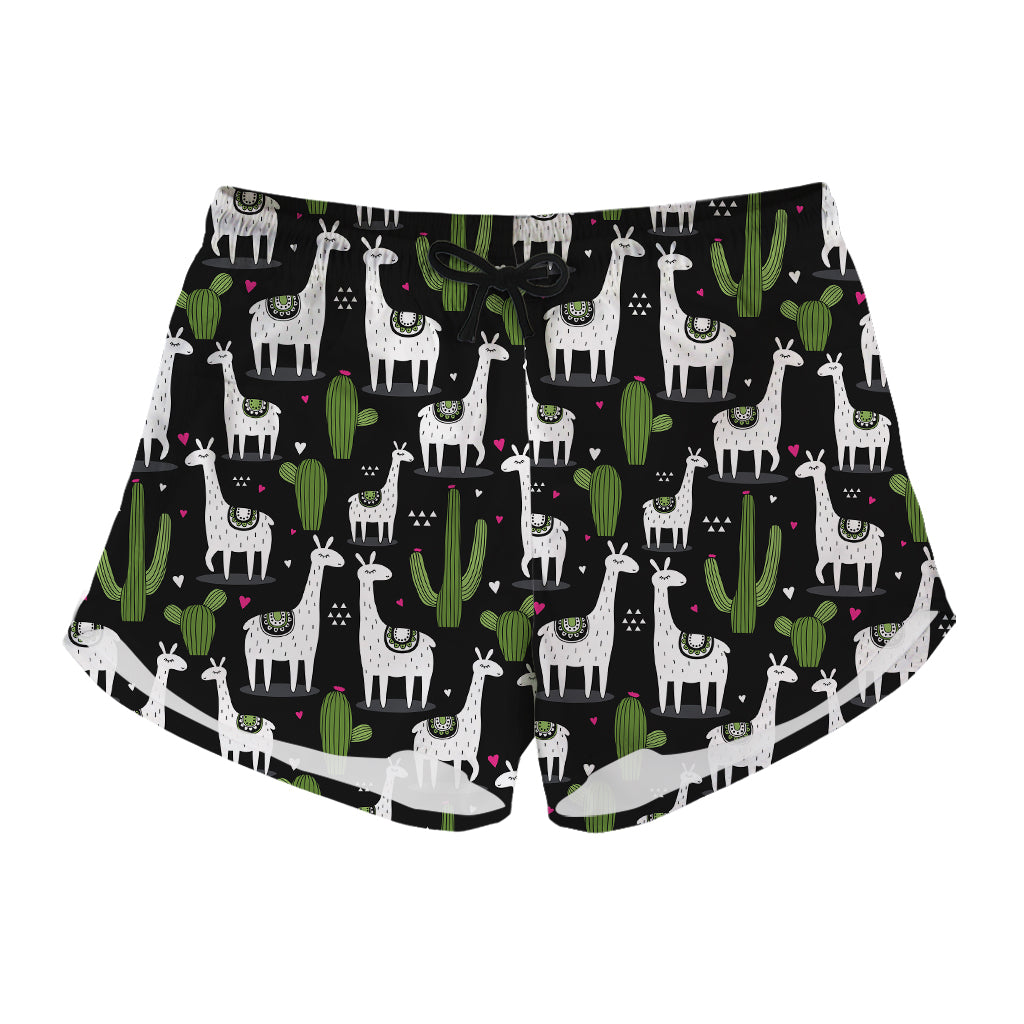 Cactus And Llama Pattern Print Women's Shorts