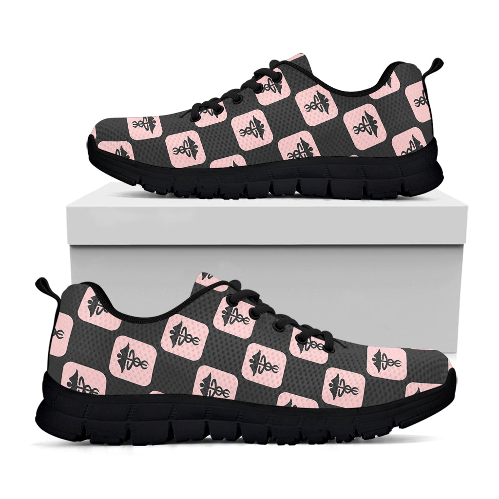 Caduceus Pattern Print Black Sneakers