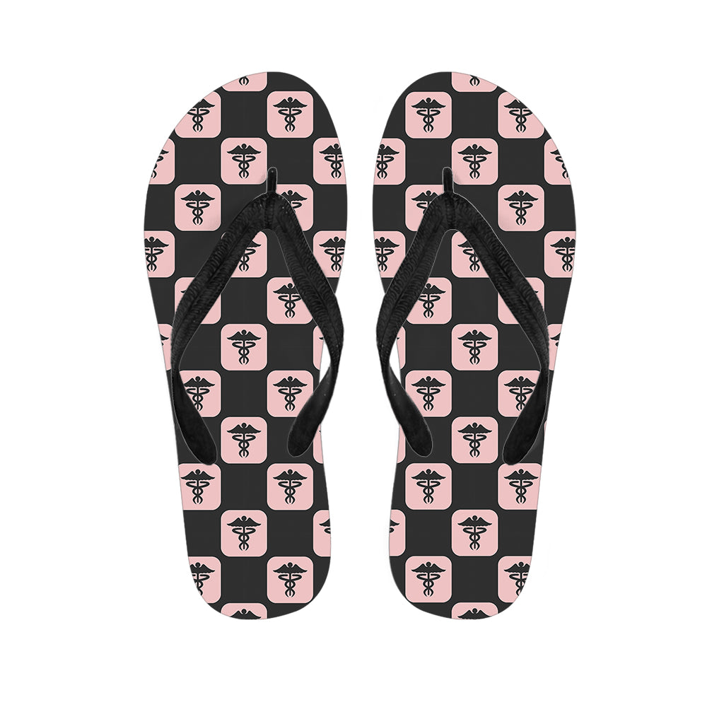 Caduceus Pattern Print Flip Flops