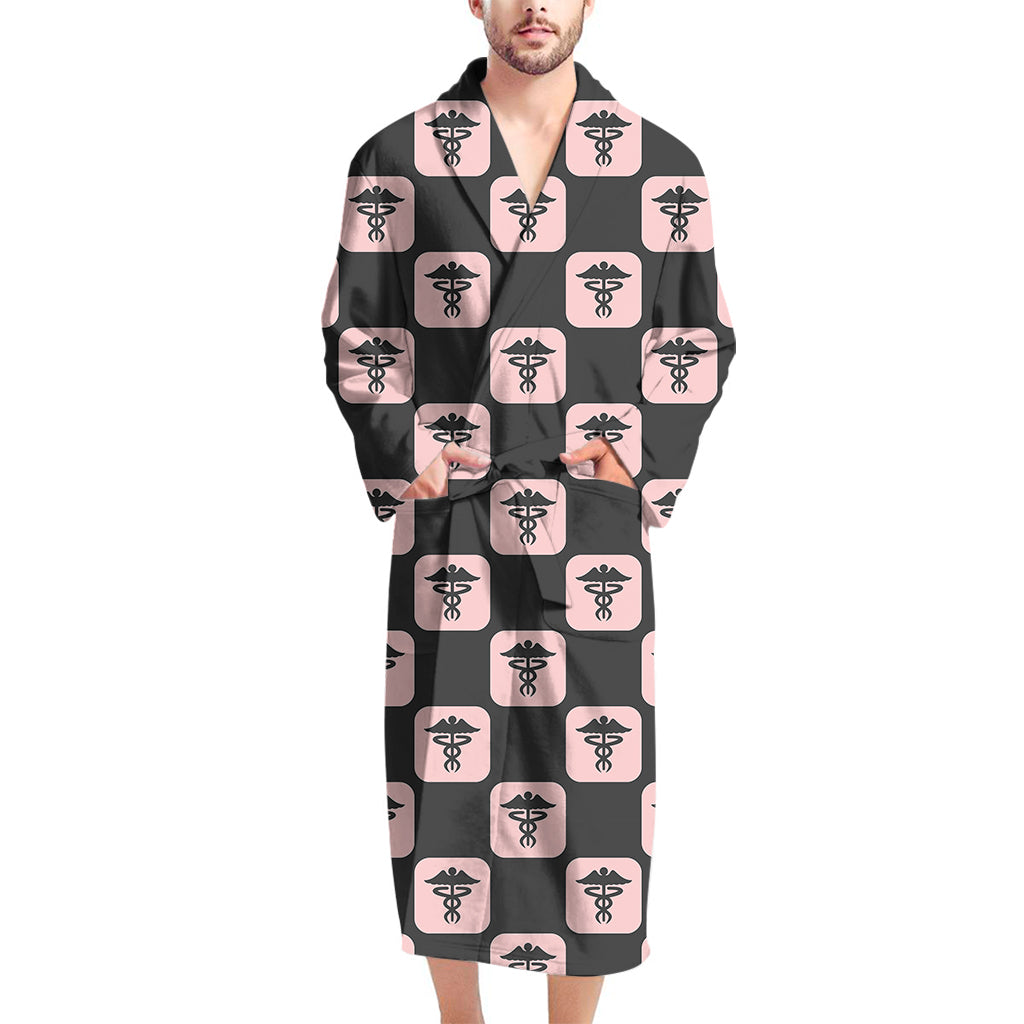 Caduceus Pattern Print Men's Bathrobe