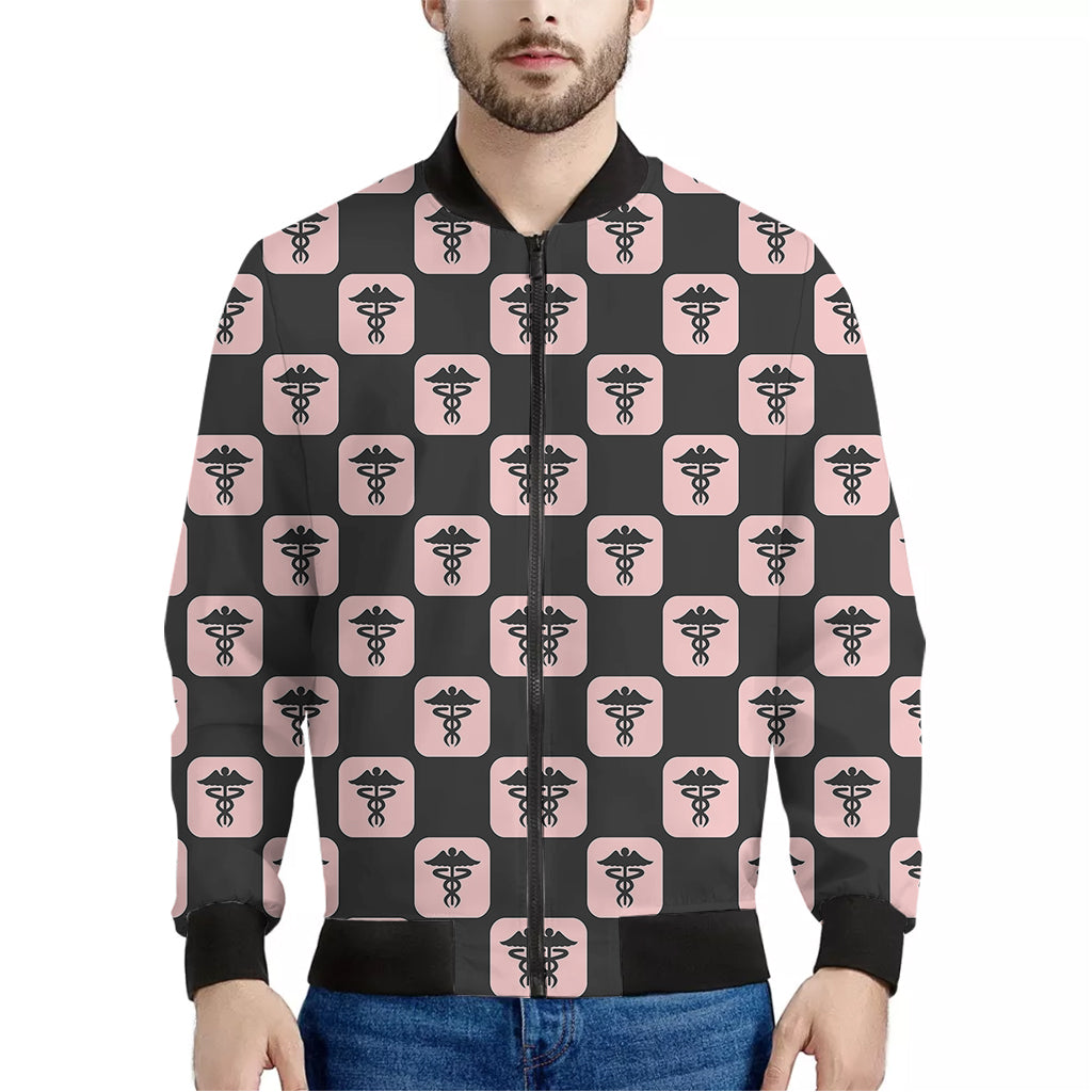 Caduceus Pattern Print Men's Bomber Jacket