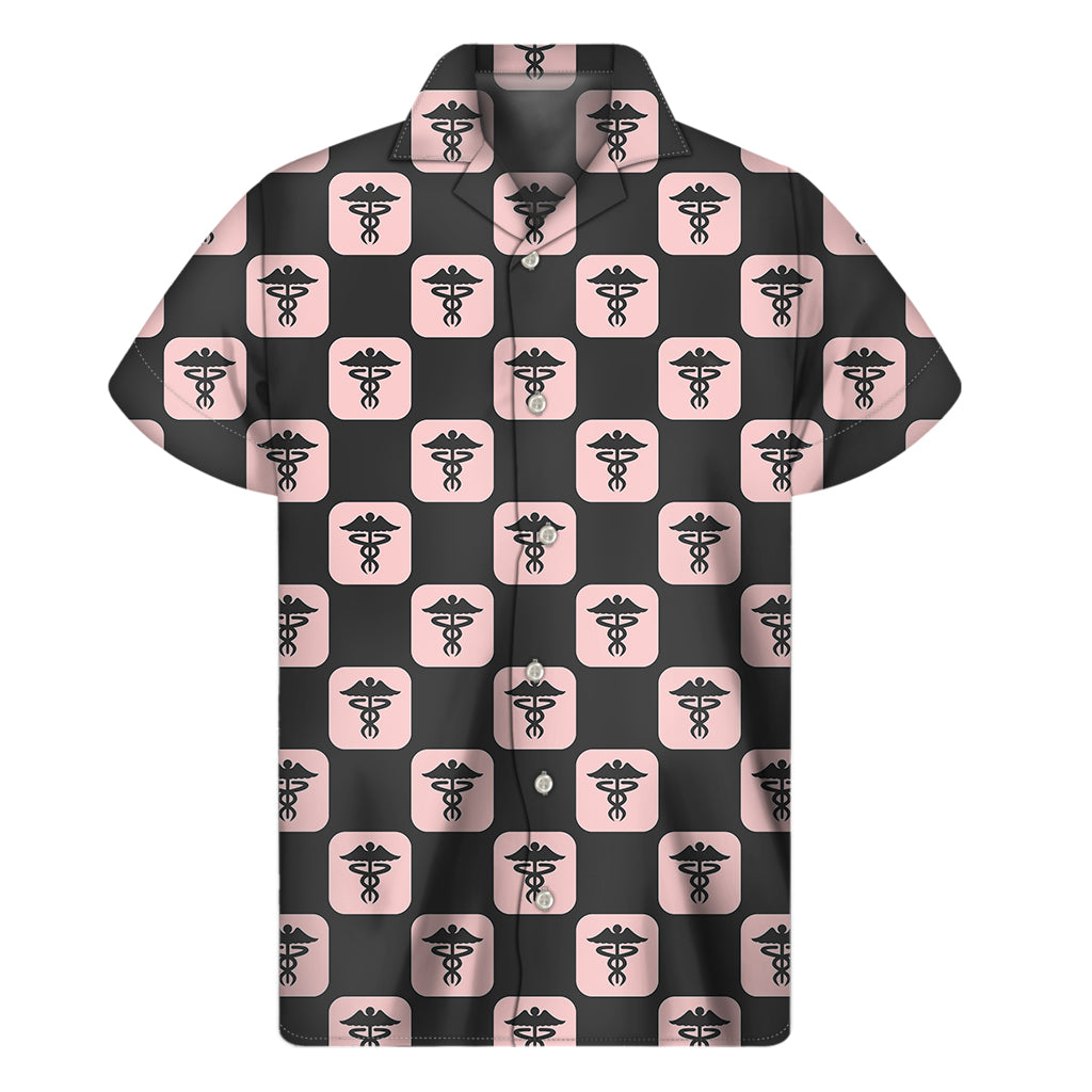 Caduceus Pattern Print Men's Short Sleeve Shirt