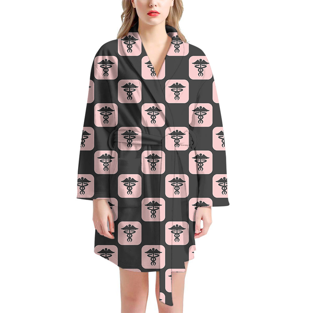 Caduceus Pattern Print Women's Bathrobe