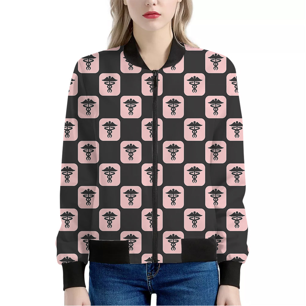 Caduceus Pattern Print Women's Bomber Jacket