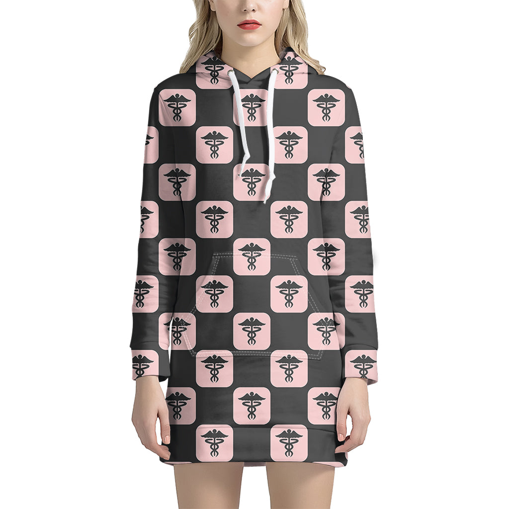 Caduceus Pattern Print Women's Pullover Hoodie Dress