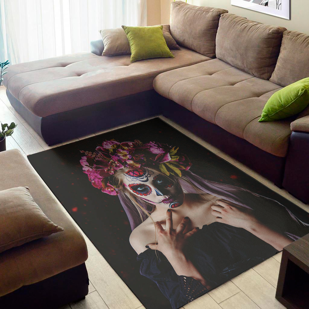 Calavera Girl Day of The Dead Print Area Rug