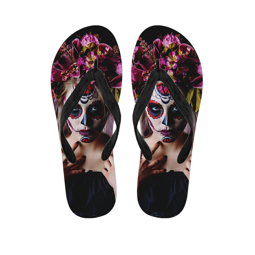 Calavera Girl Day of The Dead Print Flip Flops